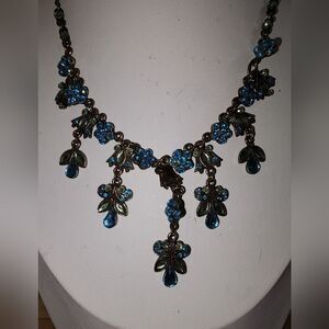 Laila Rowe Bohemian Brass Tone Green Blue Floral Tiered Necklace